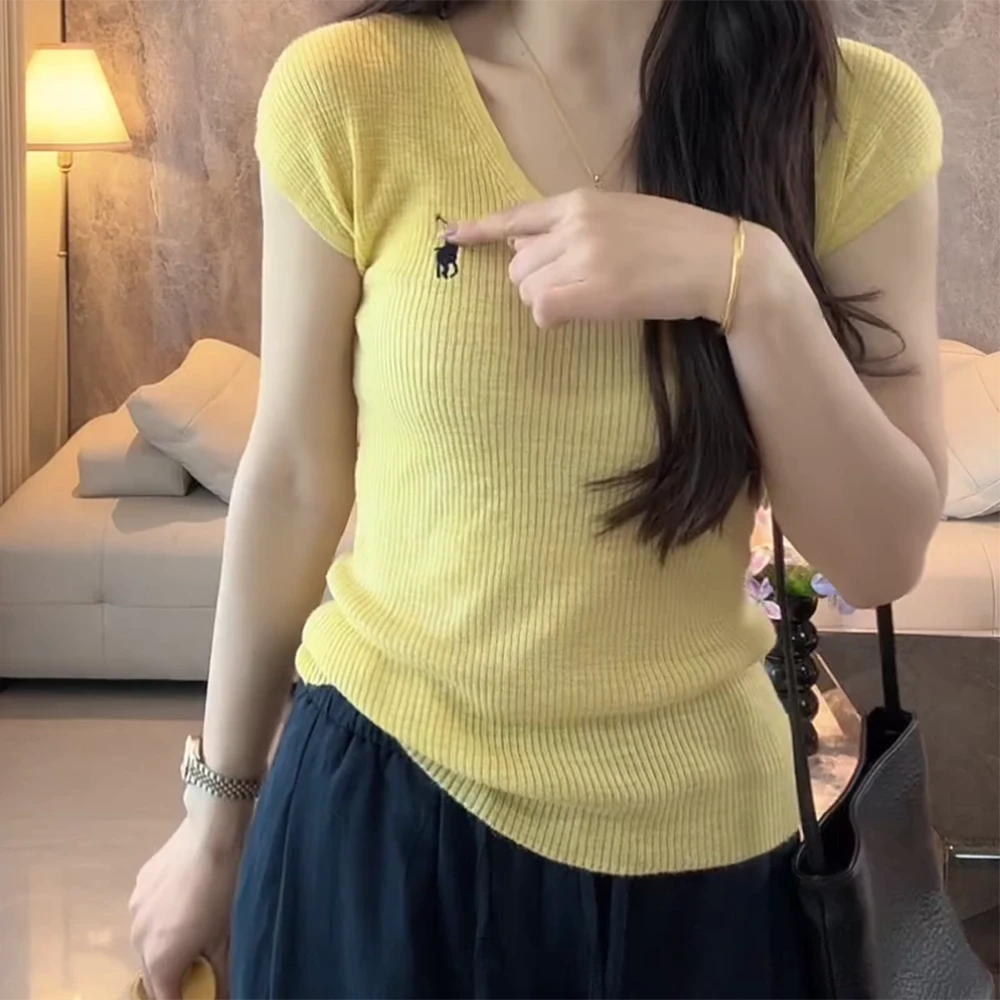 ”新款短袖精致气质针织短袖t百搭夏季修身圆领针织衫韩版