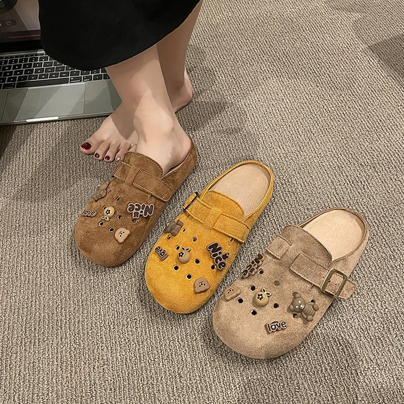 JANINZZI珍妮姿/复古博肯鞋2025新款女百搭休闲包头半拖洞洞鞋