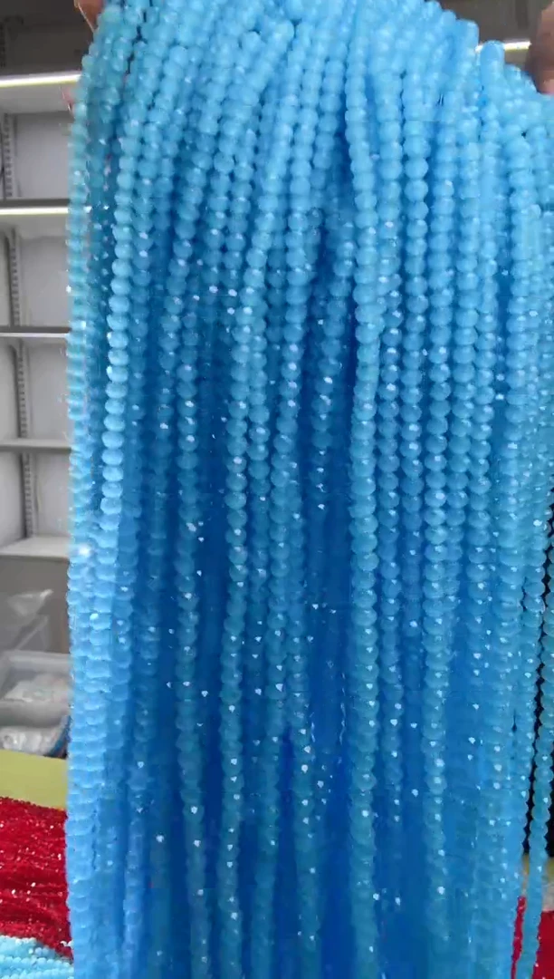 玻璃3147卡4水晶扁珠10条本色湖蓝玉