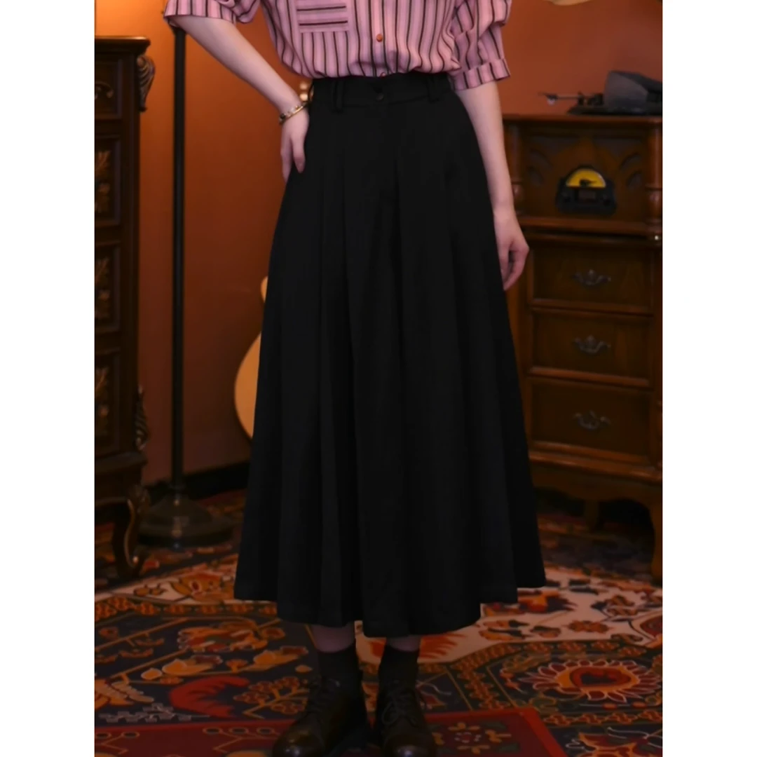 富贵【长腿神器】复古百搭显瘦高腰女装长裤裙02141