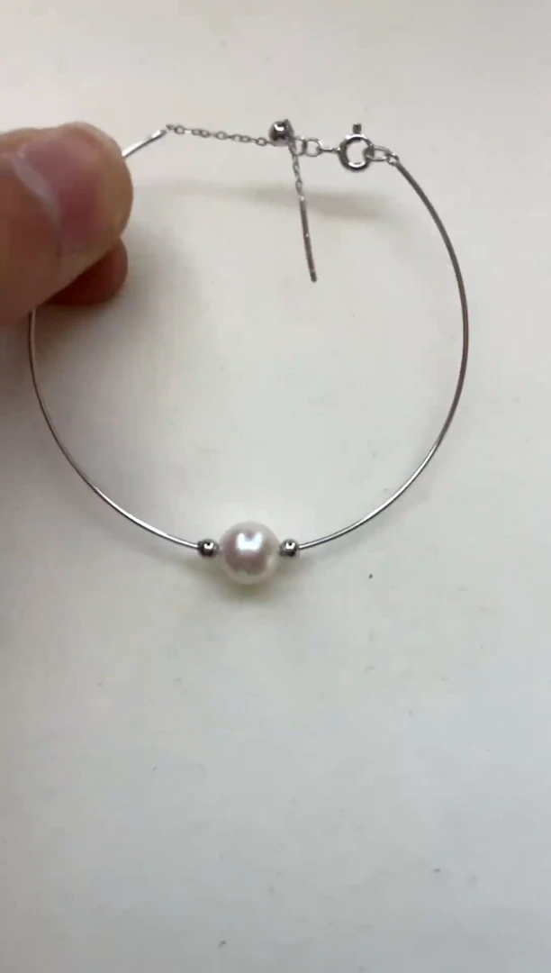 银S925镶嵌手镯海水珍珠8.5-9