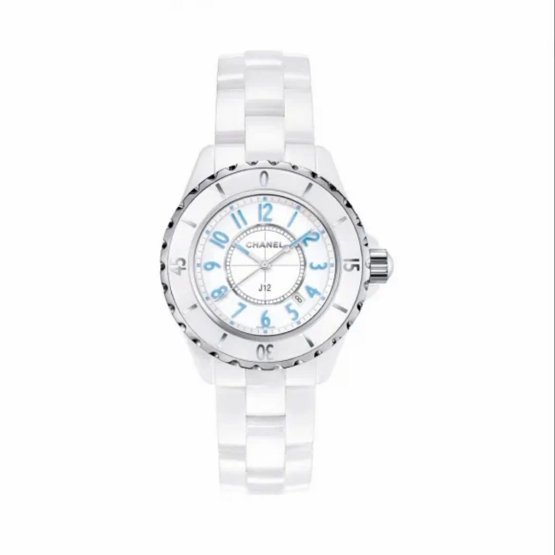 99新 Chanel/香奈儿 J12系列/33mm/蓝色数字刻度/白陶瓷/石英