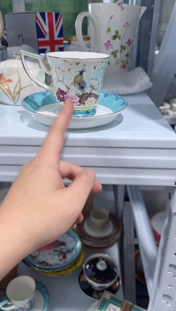 瓷片日用陶瓷（简装）孔雀咖啡杯一套