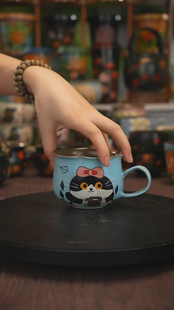 紫砂油画手绘釉下彩脏脏杯