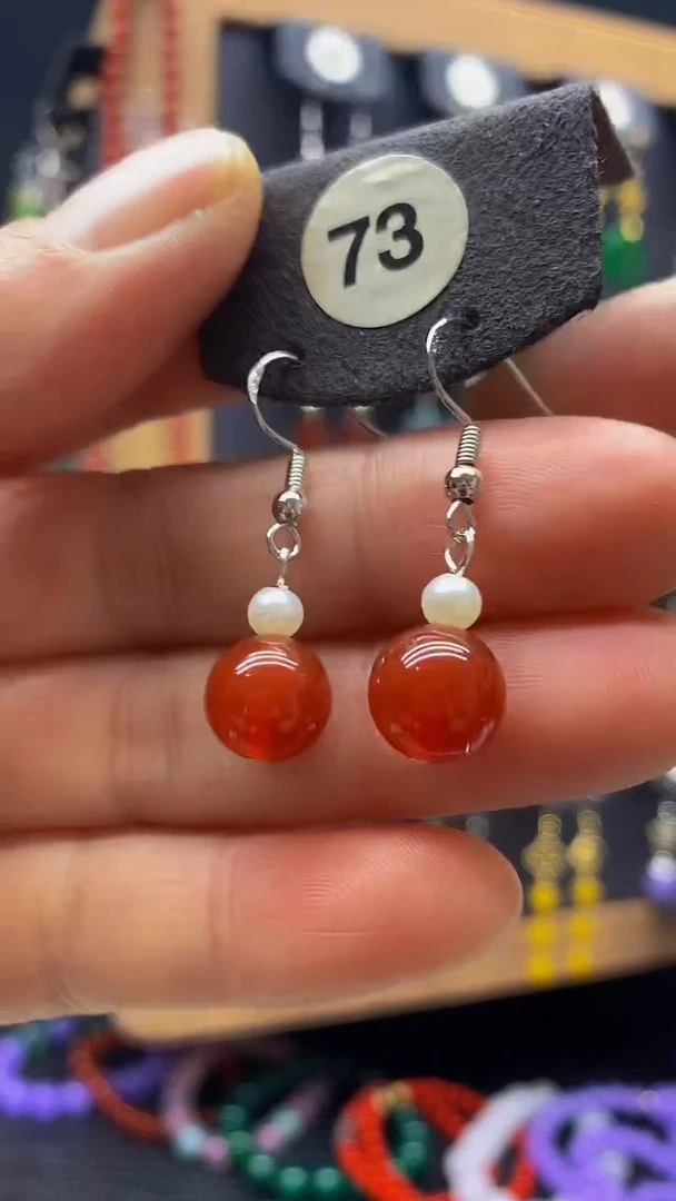 【闪购商品】玛瑙/玉髓耳坠银S925镀金镶嵌耳坠073