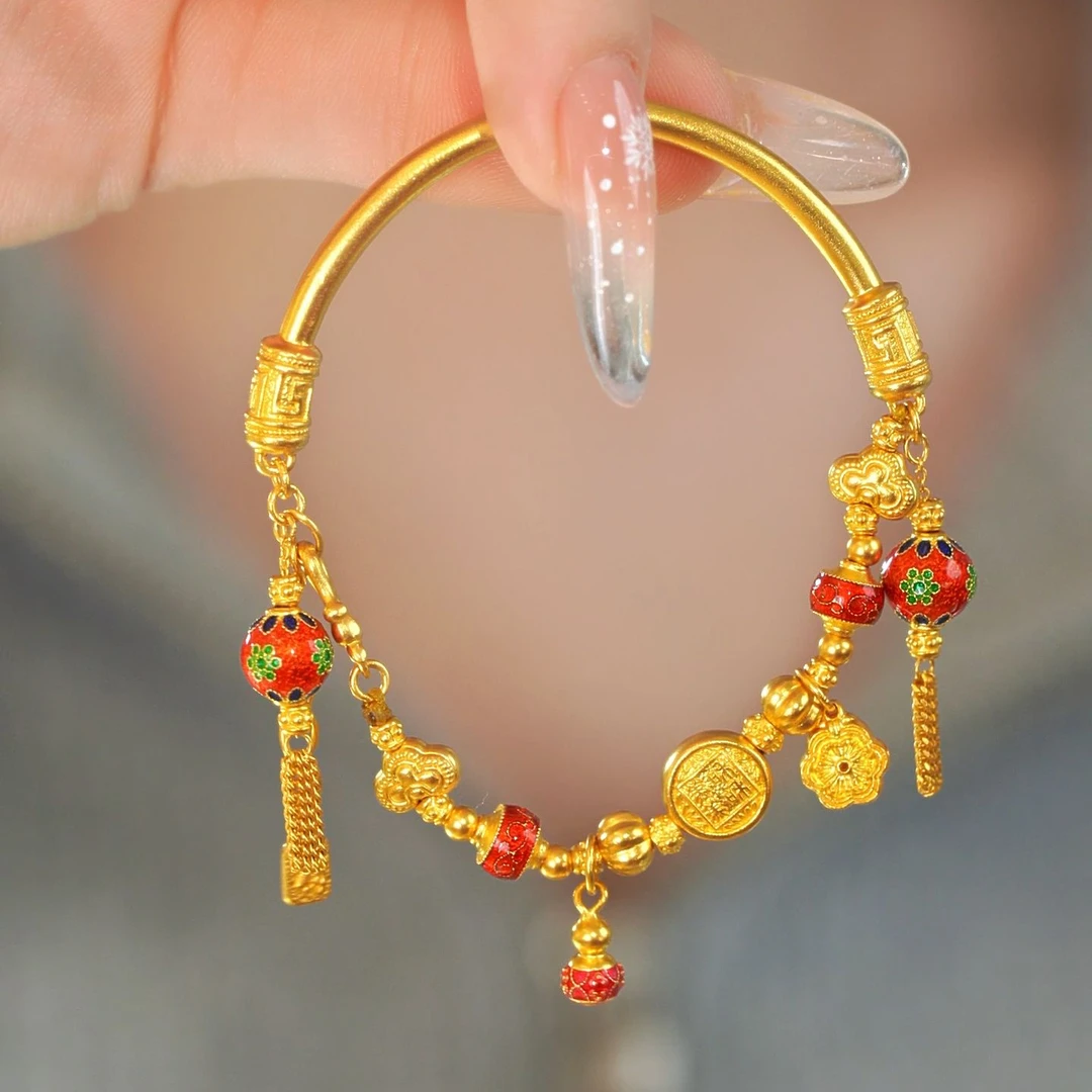 ×典粹系列黄金手镯半镯半链520送女友情人节礼物