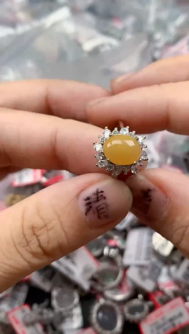 银S925镶嵌戒指翡翠天然A货缅甸翡翠