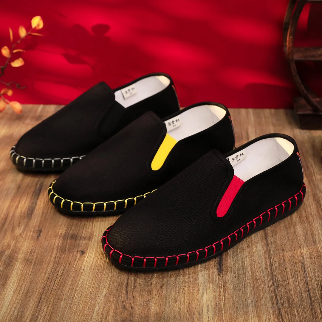 京紫红马克线工艺老北京布鞋软底透气休闲舒适平底牛筋底亚麻布鞋