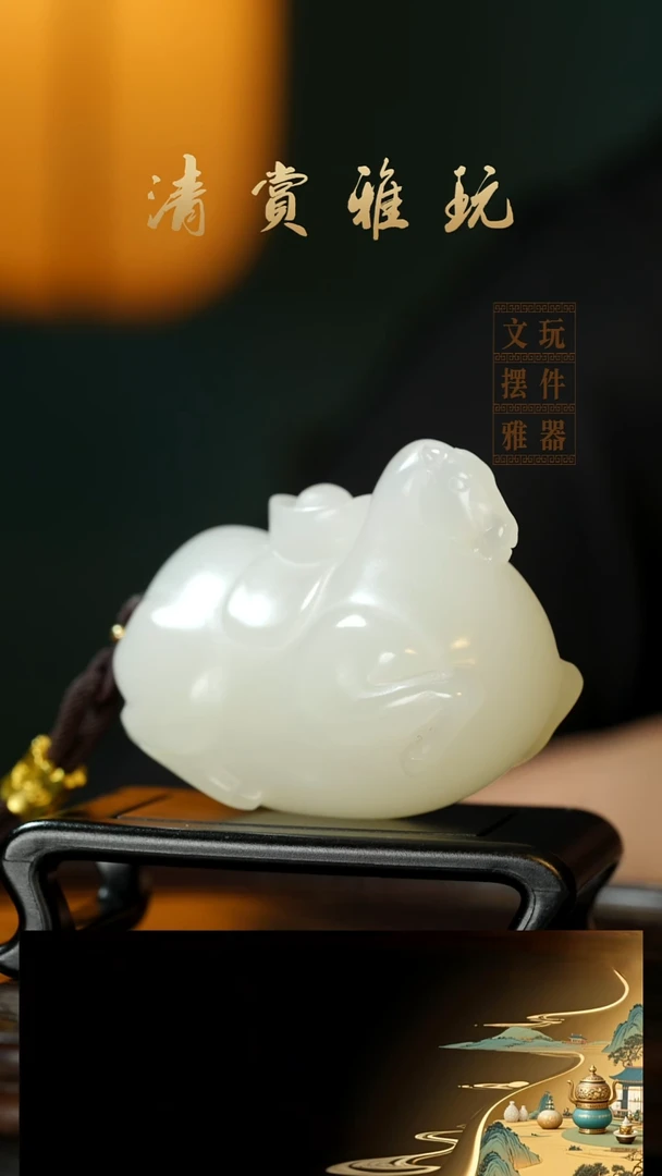玉《马上有钱》手把件摆件
