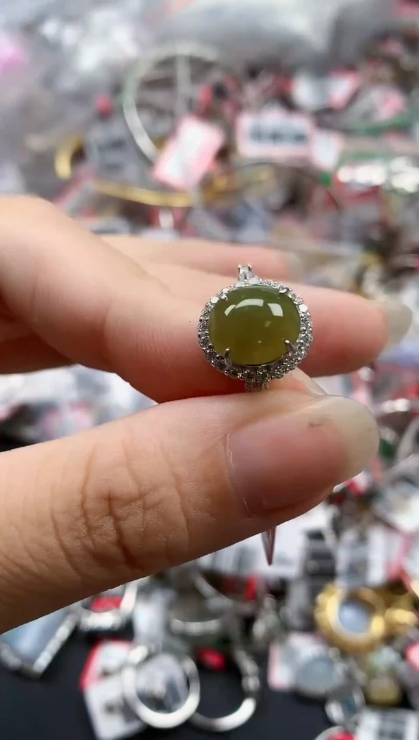 银S925镶嵌戒指翡翠天然A货缅甸翡翠