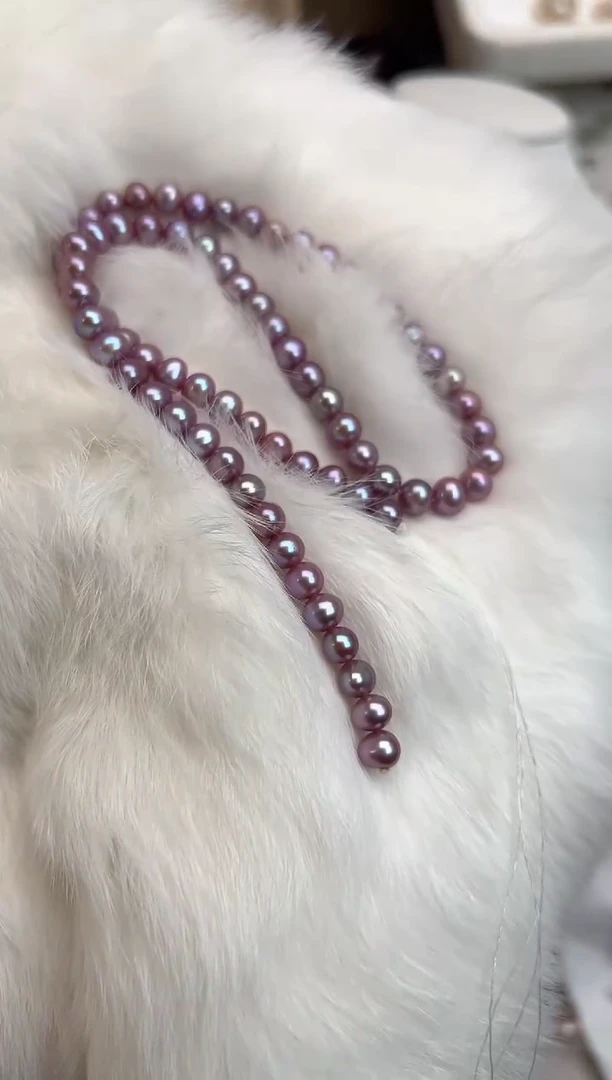 未镶嵌39淡水珍珠无核*珍珠项链（紫色）6mm左右