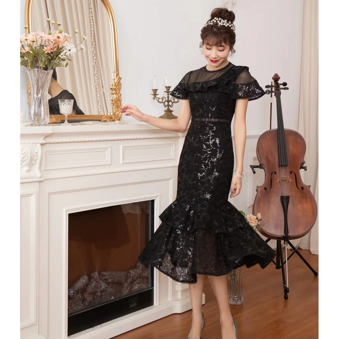 进口重磅面料连衣裙L8972宴会高贵优雅年会伴娘婚礼包身裙鱼尾款