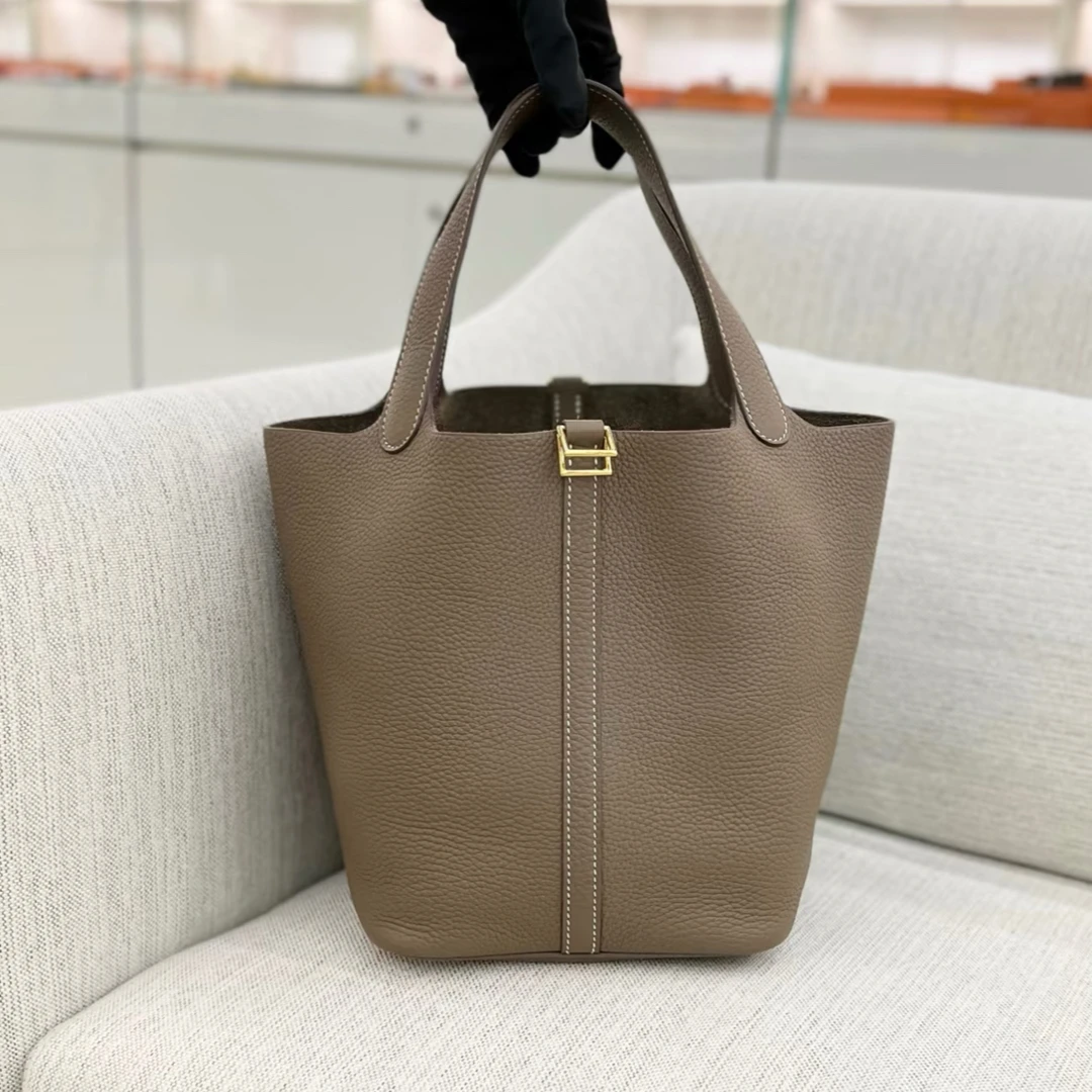 99新 Hermes/爱马仕 小花Jerry菜篮子 22 大象灰 Y刻 金扣