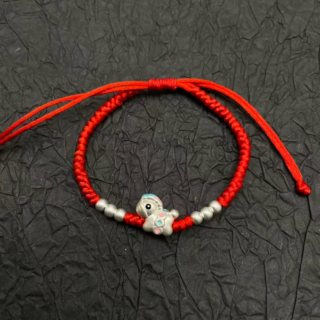 足银手链 A20六福珠珐琅马手链足银可调节女手绳