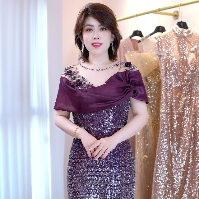 【喜瑞妈妈婚宴礼服】一字肩优雅气质轻奢礼服 气质晚宴礼服