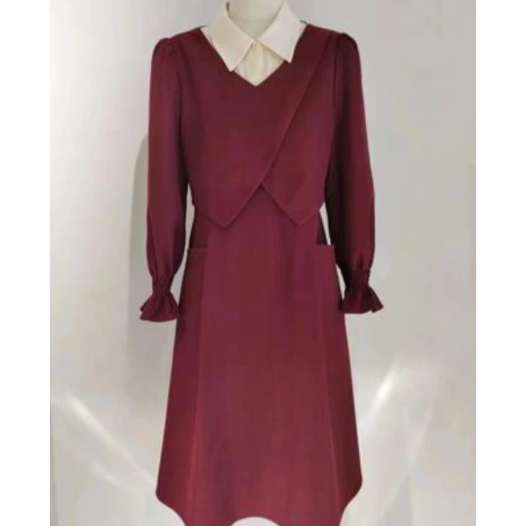 中腰冬季高腰时尚挂脖式复古秋冬法式礼服秋季酒红色连衣裙