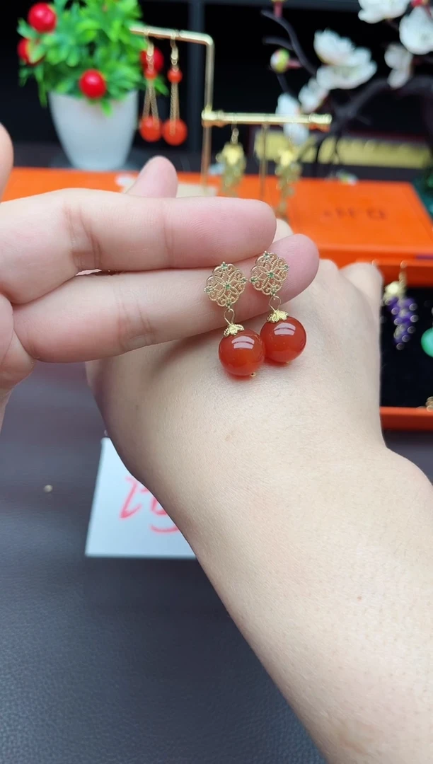 玛瑙/玉髓耳饰银S925镶嵌710000