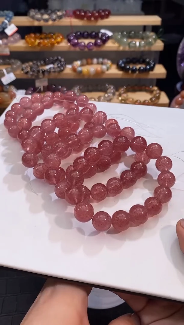 石英质玉手链未镶嵌草莓晶13mm多样性发一