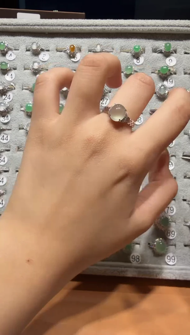 银S925镶嵌戒指翡翠缅甸A货翡翠戒指