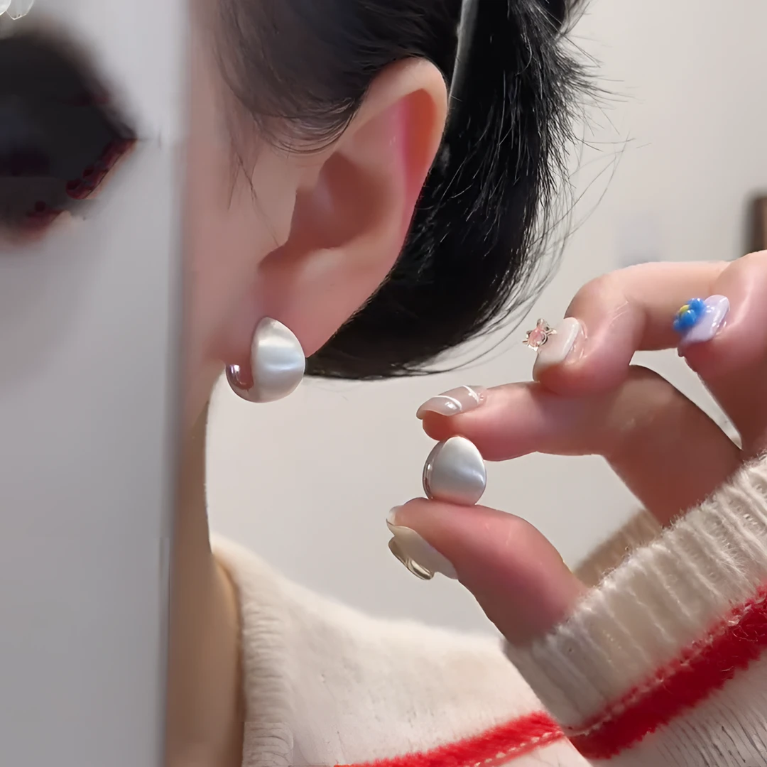 铜合金耳饰 银色磨砂水滴小众简约气质耳扣2025新款耳环精致耳饰