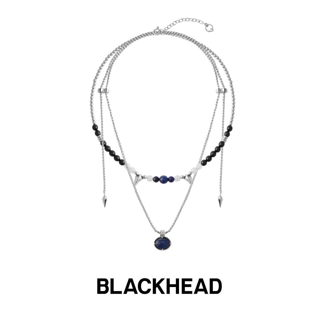 BLACK HEAD/黑头 钛钢合成锆石项链 蛇牙串珠抽拉双层链