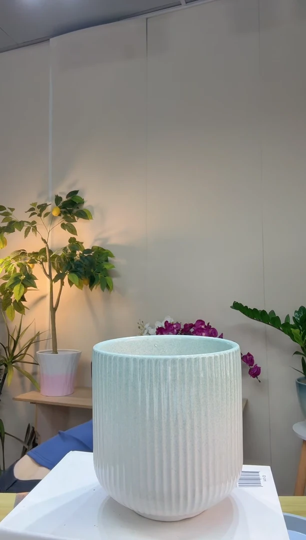 陶瓷花盆渐变绿罗马柱口径15/高度15