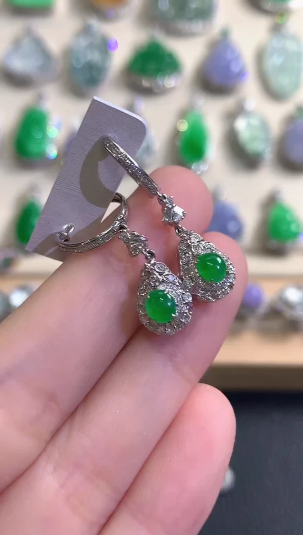 18K金镶嵌翡翠耳饰秋日珠宝Q113