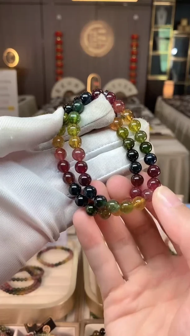 未镶嵌老矿碧玺彩虹单圈手串7mm+碧玺xion多样性发一条