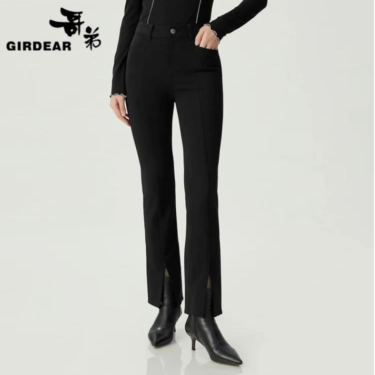 GIRDEAR/哥弟高腰黑色时尚裤前微喇叭微喇裤小黑裤1196452