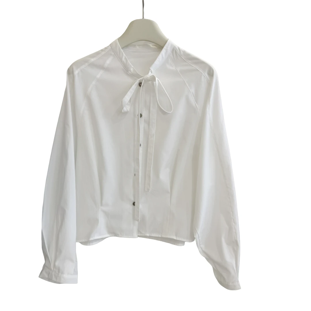 YZS034春夏欧若风系带衬衫设计感别致衬衣宽松时尚洋气衣服穿搭