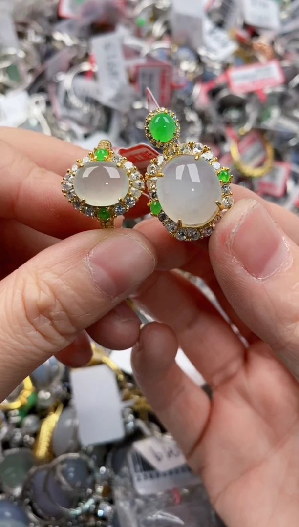 银S925镶嵌戒指翡翠4444----8