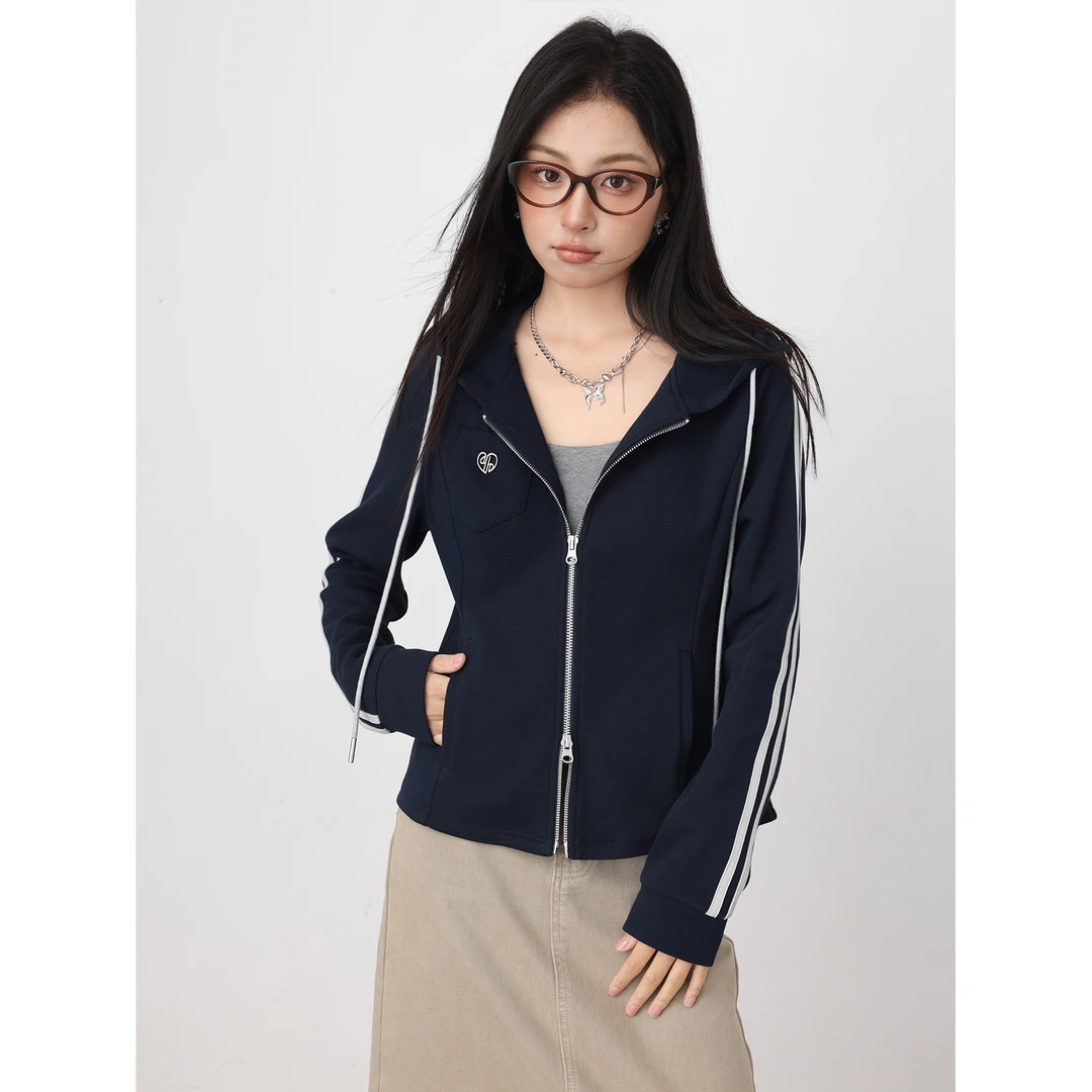 爱蔷薇大码美式连帽开衫卫衣外套春2025新款双拉链上衣女GT75742