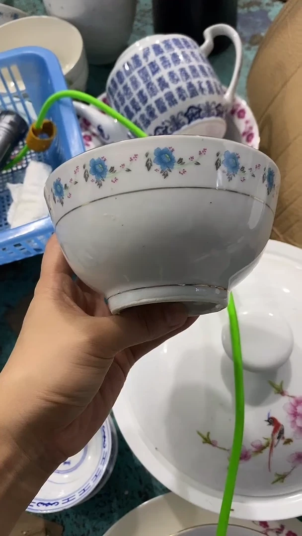 摆件₩*描金小蓝花罗汉碗8个