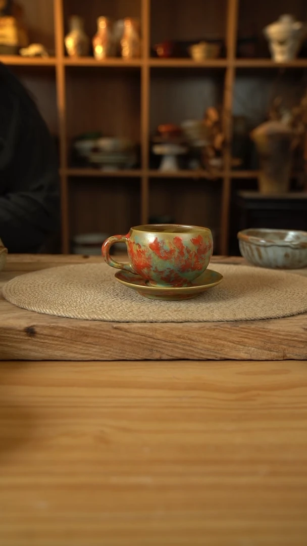 敦煌点彩系列的蛋壳咖啡杯+碟