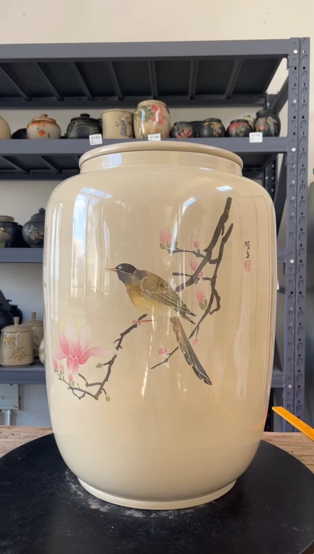 建水紫陶白泥茶罐高50直径31