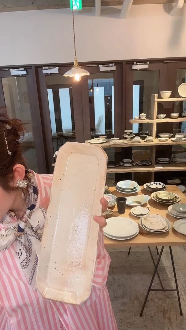 【闪购商品】盘【古谷】粉引长盘*1个(黑点特色随机)