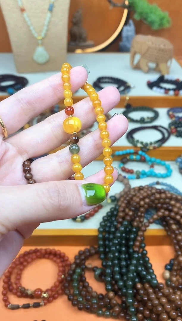 未镶嵌蜜蜡手链单圈蜜蜡和田南红手串