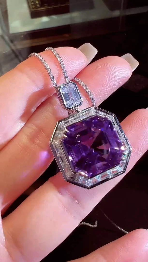 颈饰银S925镶嵌紫晶紫水晶吊坠