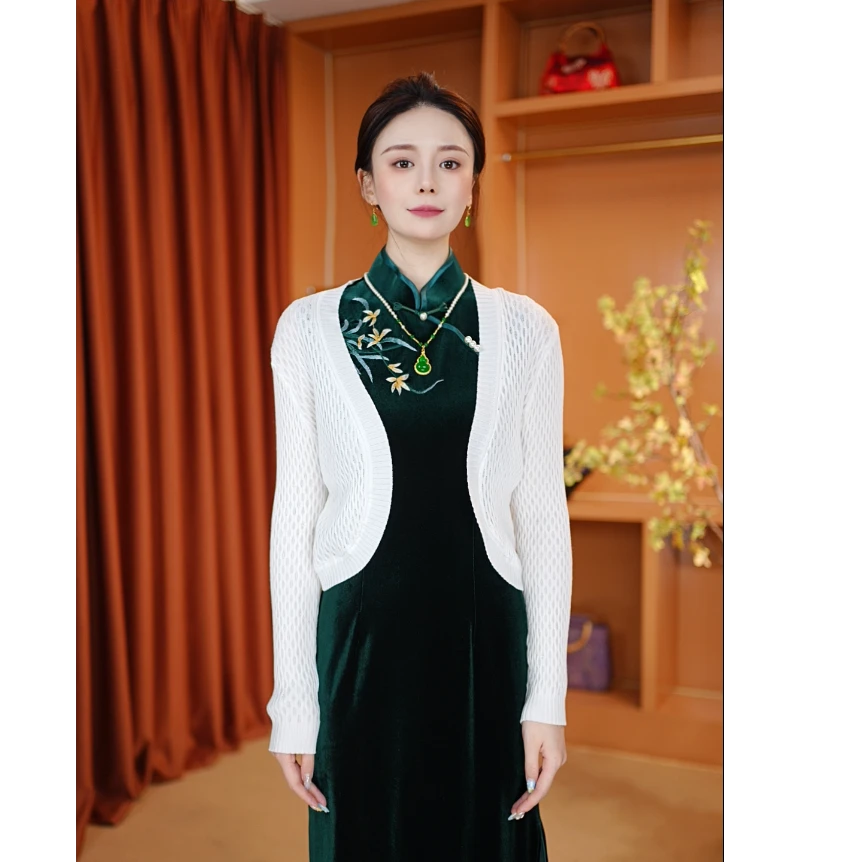 旗袍外搭披肩短款长袖针织开衫薄款显瘦