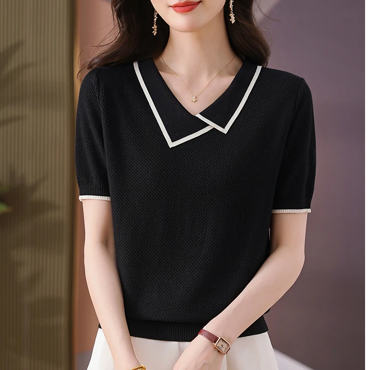 夏季新款天丝翻领短袖宽松显瘦时尚百搭减龄薄款小衫783