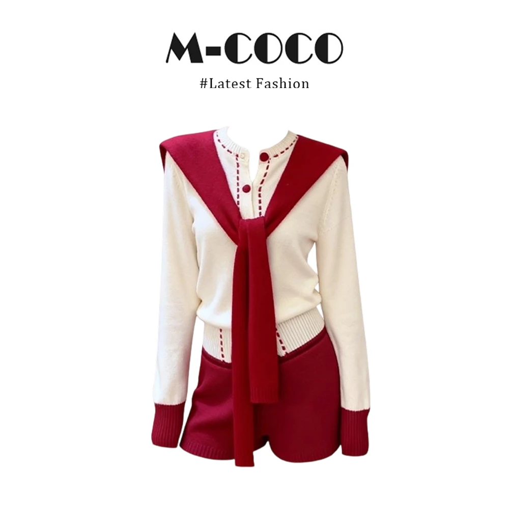 新年氛围感穿搭编织针织衫秋冬毛衣上衣显瘦短裤套装女