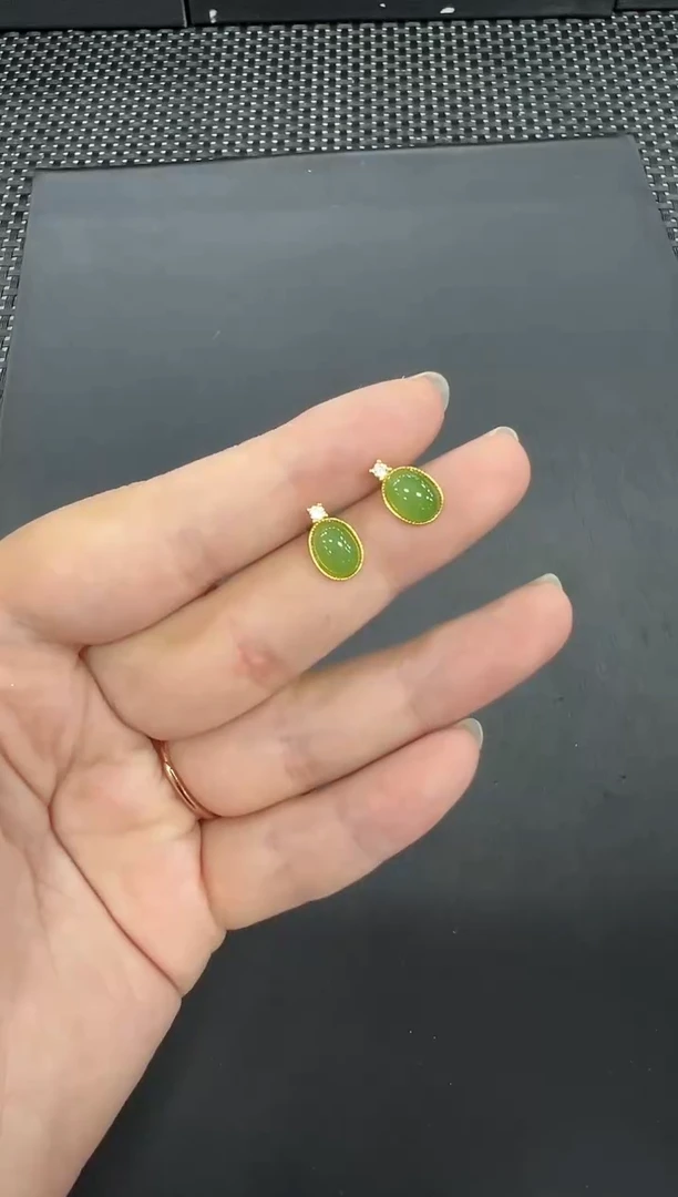 和田玉银S925镶嵌耳饰（多样性发一件）YX27