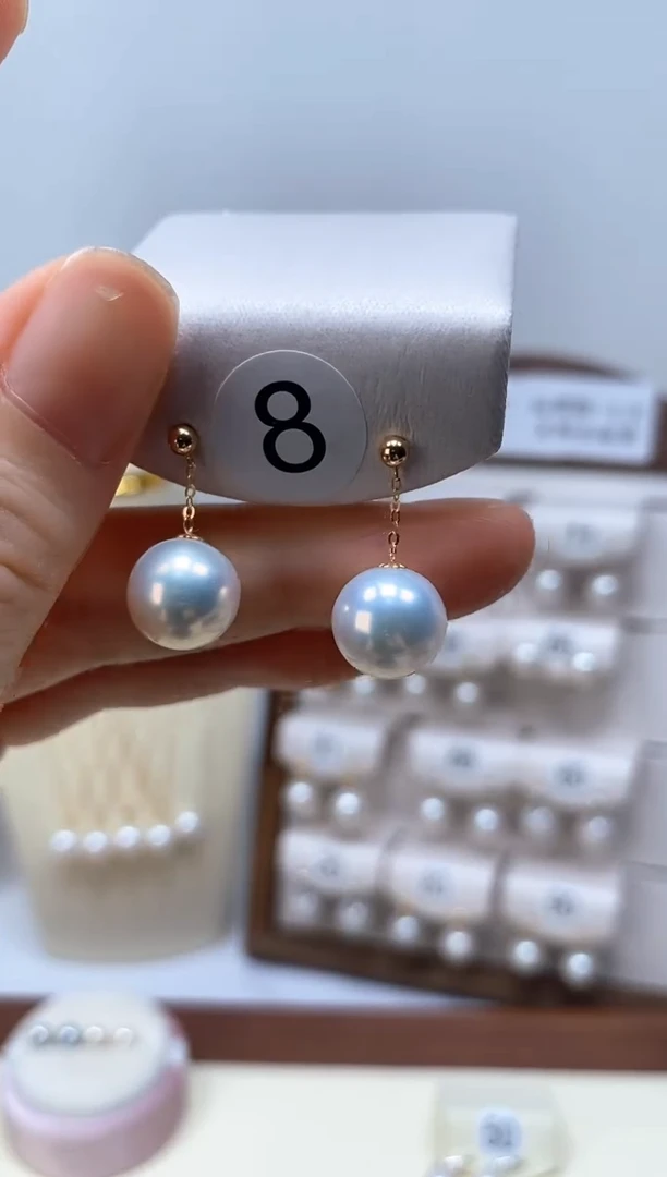 18K金镶嵌淡水珍珠耳饰大风吹耳线