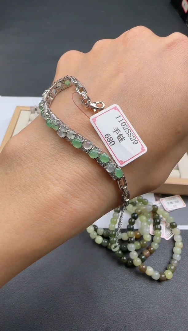 银S925镶嵌手链翡翠1102SS29