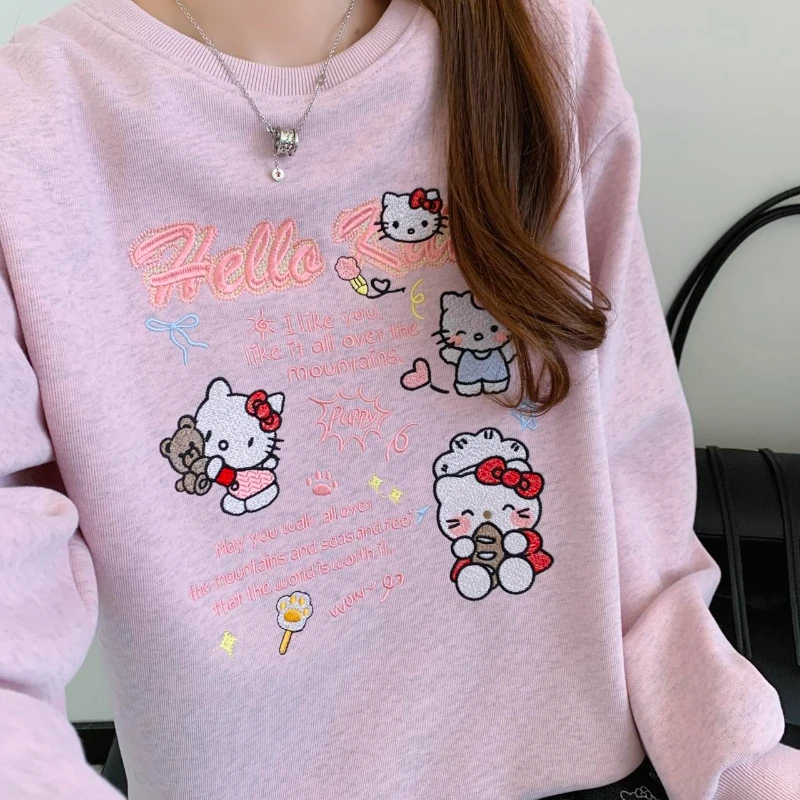 【蝴蝶结kitty】8006秋款百搭刺绣长袖卫衣卡通减龄女装卫衣