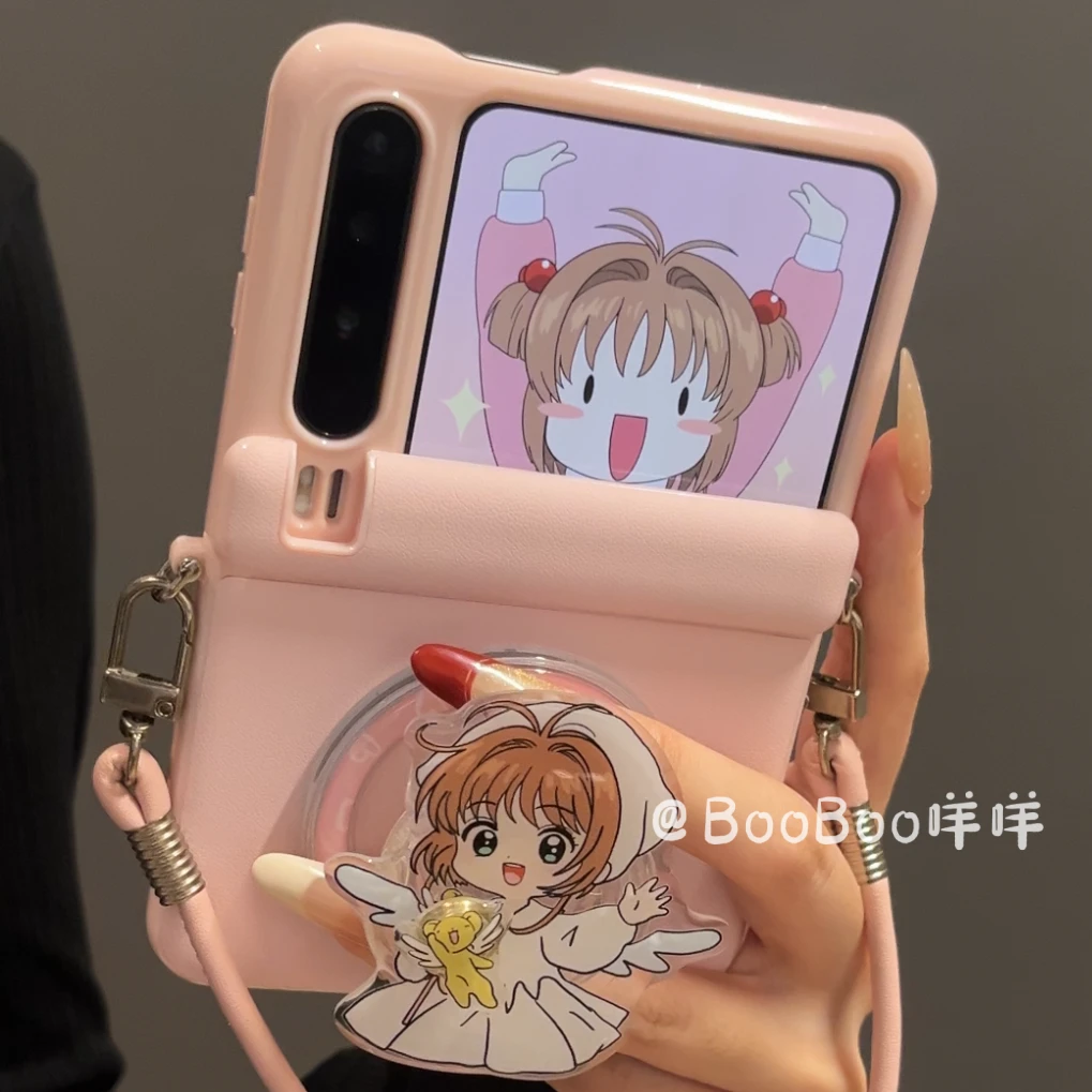 日韩少女心粉色百变小樱磁吸支架适用华为PuraX折叠屏手机壳PuraX