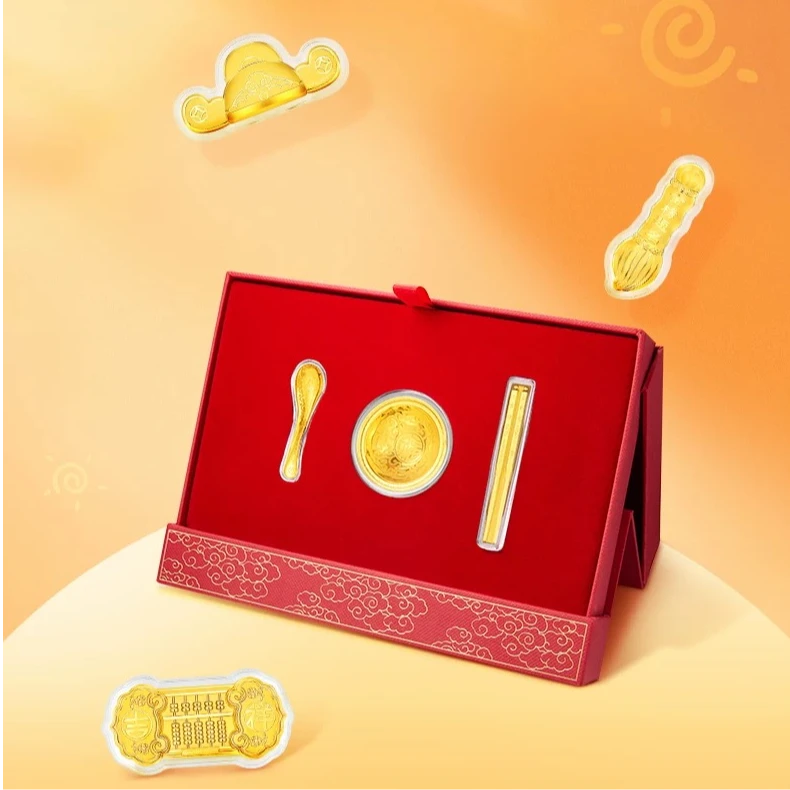 CBAI/菜百LJ足金摆件 足金999 衣食无忧碗筷勺