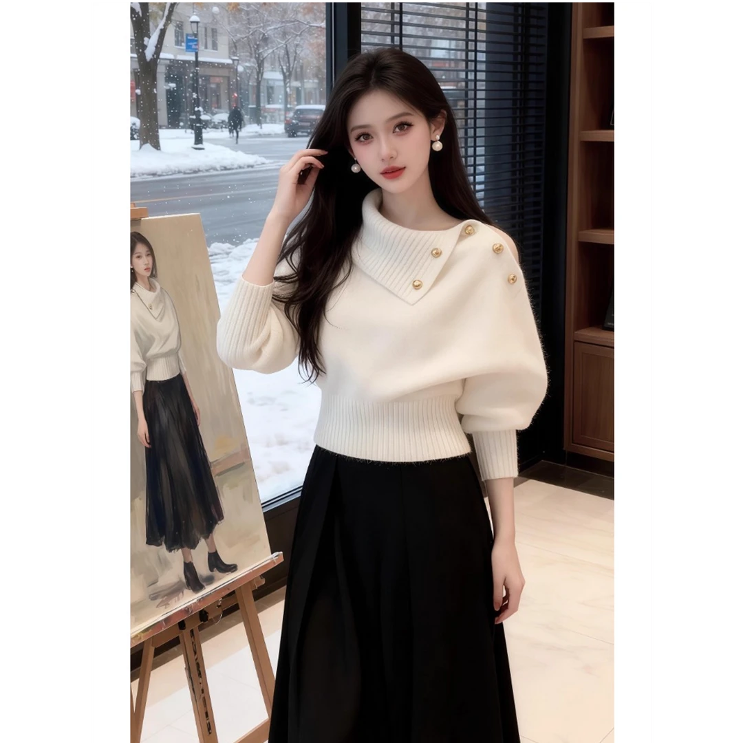 软糯白色毛衣女秋冬轻奢高级感巨好看独特漂亮气质小香风针织上衣