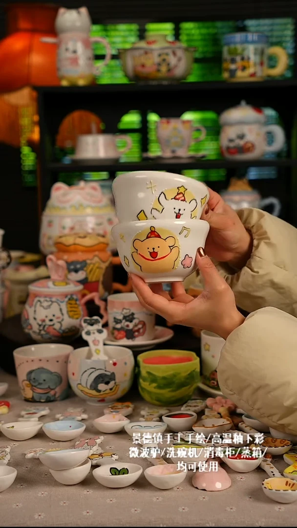 陶瓷无盖款景德镇高温釉下彩纯手绘创意瓷