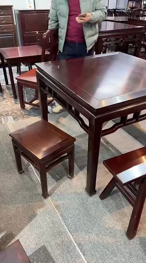 黑酸枝木类家具李*k108x108x80方桌+长条凳2个+靠背椅2个+方凳1个